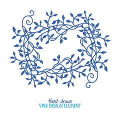 elegant climbing ivy vines in a beautiful frame design vector for floral design elements and wedding announcement decorations. Ivy design is hand drawn in dark blue color.