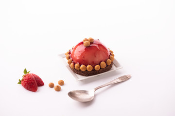 Dessert with fresh strawberries isolated on white background
