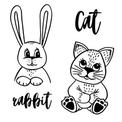 Obraz na płótnie Canvas Doodle cat and rabbit