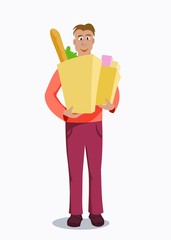 man with a package of purchases from a supermarket