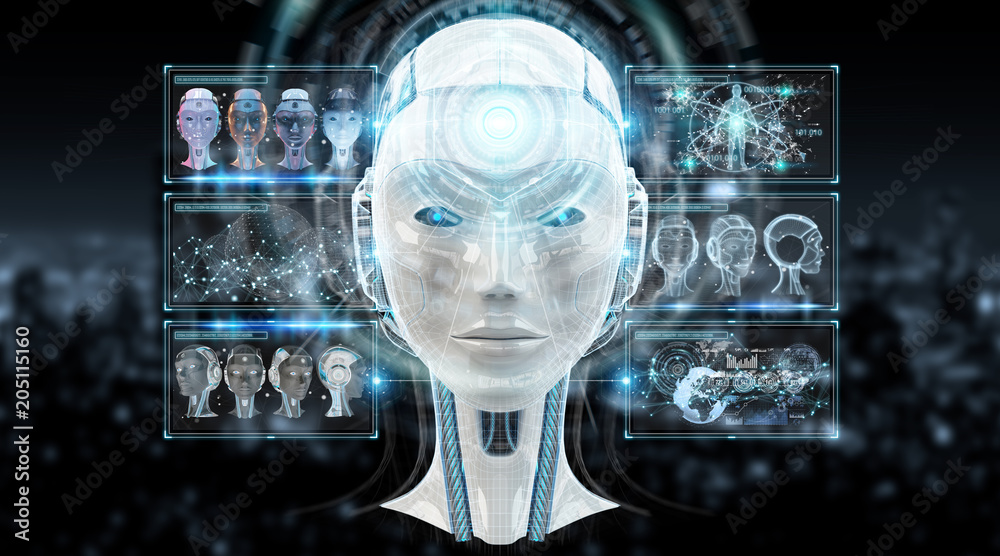 Fototapete digital artificial intelligence cyborg interface 3d rendering