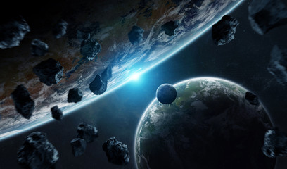 Distant planet system in space with exoplanets 3D rendering elements of this image furnished by NASA