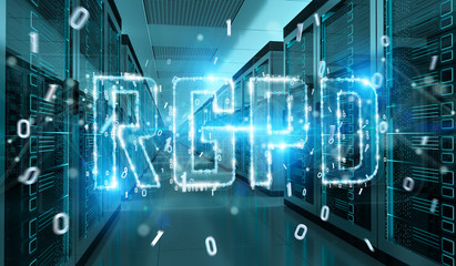 Digital GDPR interface in server room 3D rendering