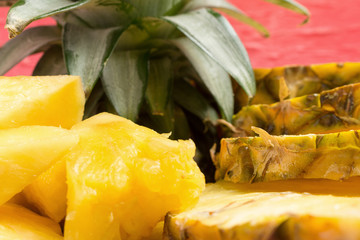 pineapple on dish slice closeup