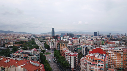 Aerial view of Barcelona in cloudy weather