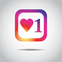 Vector illustration. New Counter Notification Icon Instagram. Follower. New Icon like 1 insta symbol, button. Social media like insta ui, app, iphone