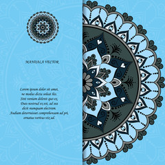 Indian style colorful ornate mandala card. Ornamental blank with ethnic motifs. Oriental graphic design concept. Paper brochure template. EPS 10 vector illustration. Clipping mask. - 205118703