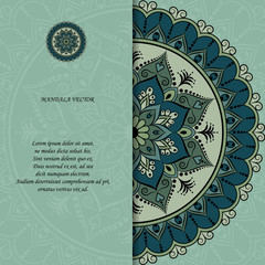 Indian style colorful ornate mandala card. Ornamental blank with ethnic motifs. Oriental graphic design concept. Paper brochure template. EPS 10 vector illustration. Clipping mask. - 205118708