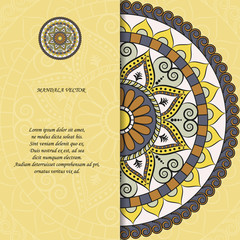 Indian style colorful ornate mandala card. Ornamental blank with ethnic motifs. Oriental graphic design concept. Paper brochure template. EPS 10 vector illustration. Clipping mask. - 205118718