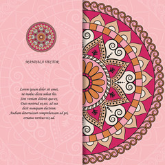 Indian style colorful ornate mandala card. Ornamental blank with ethnic motifs. Oriental graphic design concept. Paper brochure template. EPS 10 vector illustration. Clipping mask. - 205118724