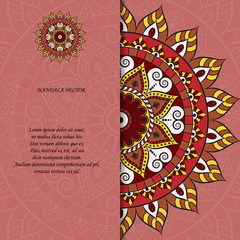 Indian style colorful ornate mandala card. Ornamental blank with ethnic motifs. Oriental graphic design concept. Paper brochure template. EPS 10 vector illustration. Clipping mask. - 205118753