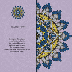 Indian style colorful ornate mandala card. Ornamental blank with ethnic motifs. Oriental graphic design concept. Paper brochure template. EPS 10 vector illustration. Clipping mask. - 205118769