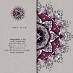 Indian style colorful ornate mandala card. Ornamental blank with ethnic motifs. Oriental graphic design concept. Paper brochure template. EPS 10 vector illustration. Clipping mask. - 205118783