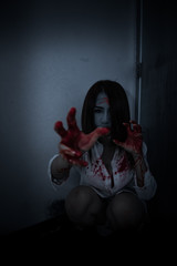 Close up scary face dark tone,Horror scene concept