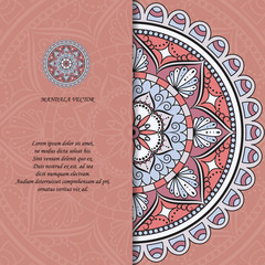 Indian style colorful ornate mandala card. Ornamental blank with ethnic motifs. Oriental graphic design concept. Paper brochure template. EPS 10 vector illustration. Clipping mask. - 205118793