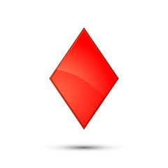 Glossy red diamond card suit icon on white
