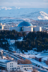 View of the Reykjavik skyline including the domed building Perlan © 1tomm