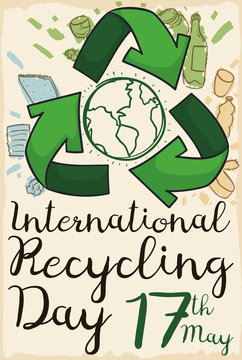 Arrows around Globe and Doodles to Commemorate Recycling Day, Vector Illustration