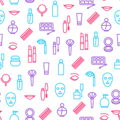 Beautiful Female Make Up Seamless Pattern Background. Vector