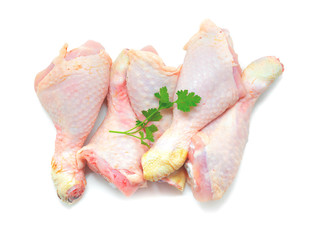 Raw chicken legs on white background. Organic Chicken. Healthy food.