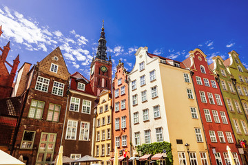 Fototapeta premium Beautiful street with colorful houses in Gdansk old town, Poland