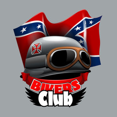 Fototapeta premium Vintage Bikers Club logo with Confiderate American flag.