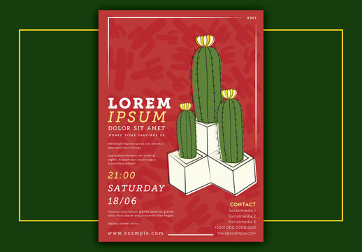 Event Flyer Layout with Cactus Illustrations