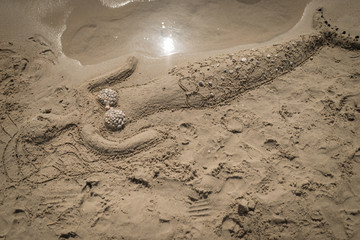 Mermaid shape of sand, sand art seamaid