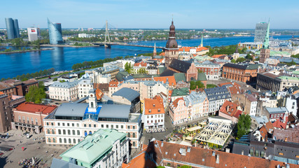 View of the old town in Riga from the bell tower of St. Peter's Church