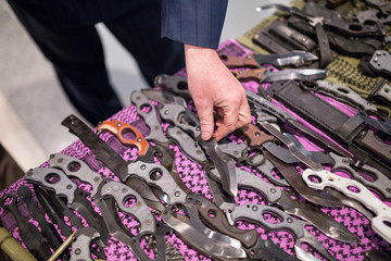 Knives, clinkers, chive, dirk, poniard, snickersnee, stiletto and other differently style modern...