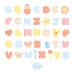 Cute Baby Alphabet and elements Vector Set