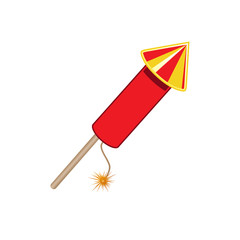 Firework red rocket isolated on white background.Concept of fun party. Vector illustration