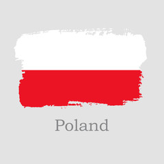 Vector Illustration. Hand draw Poland flag. National Poland banner for design on grey background