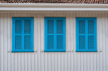 Blue window - Wood construction - composition