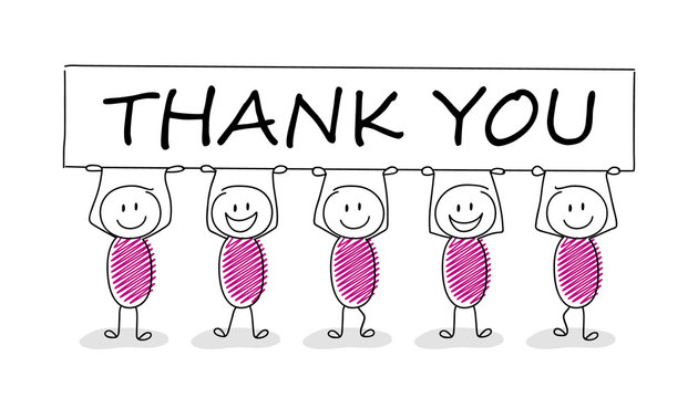 Element for presentation. Stickmen holding a banner with text: thank you. Vector.