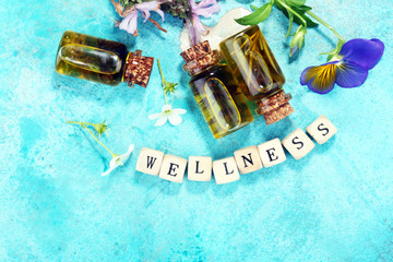 Wellness sign with wooden cubes