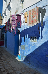 Fototapeta na wymiar Drying laundry in the ancient city Chefchaouen.Morocco.