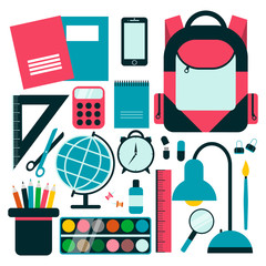 Back to school background with school supplies set.