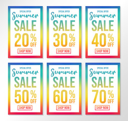 Collection of multicolored posters for Summer Sale. Vector.