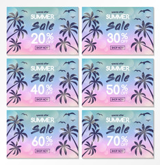Collection of banners with tropical palms for Summer Sale. Vector.