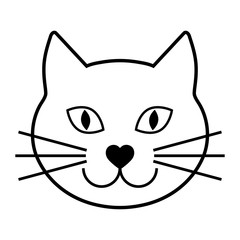 Black head of a cat on a white background. Vector illustration. Cute icon. Animal silhouette.