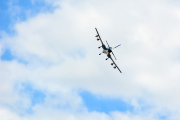 Homemade radio control aircraft  on blue sky.