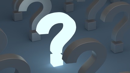 Glowing question mark on blue/grey background 