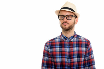 Young handsome bearded tourist man ready for vacation