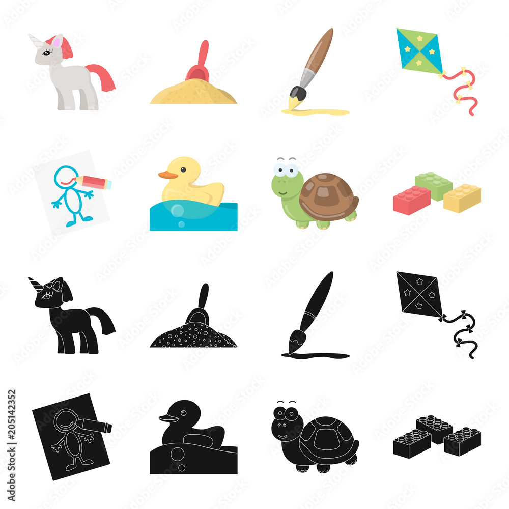 Poster Children toy black,cartoon icons in set collection for design. Game and bauble vector symbol stock web illustration.