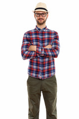 Young handsome bearded tourist man ready for vacation