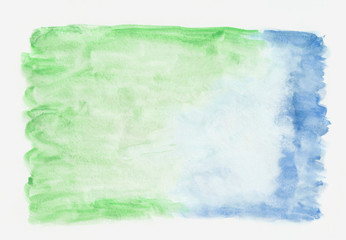 Emerald and azure mixed watercolor horizontal gradient background