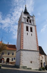 Obraz premium Historic belfry in the town Vimperk in southern Bohemia, Czech republic, Europe,