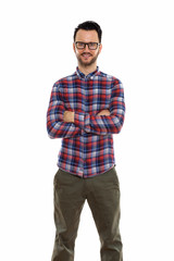 Fototapeta premium Young handsome bearded man construction worker