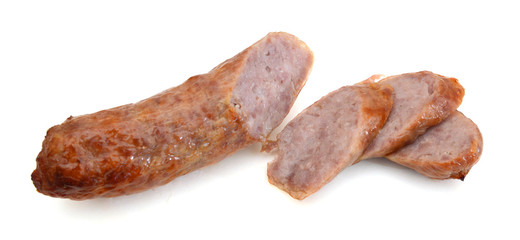 smoked wurst on a white background